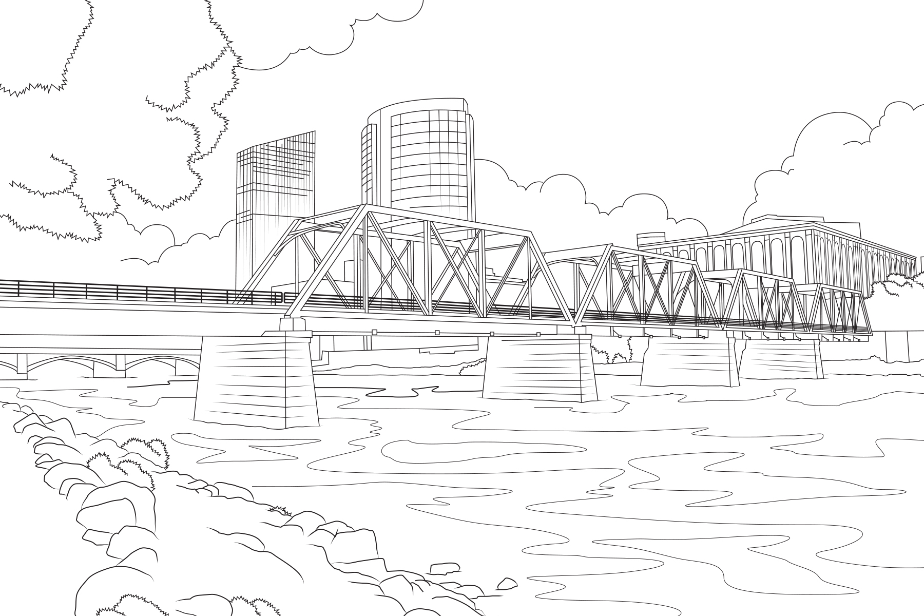 Grand Rapids Blue Bridge Illustration